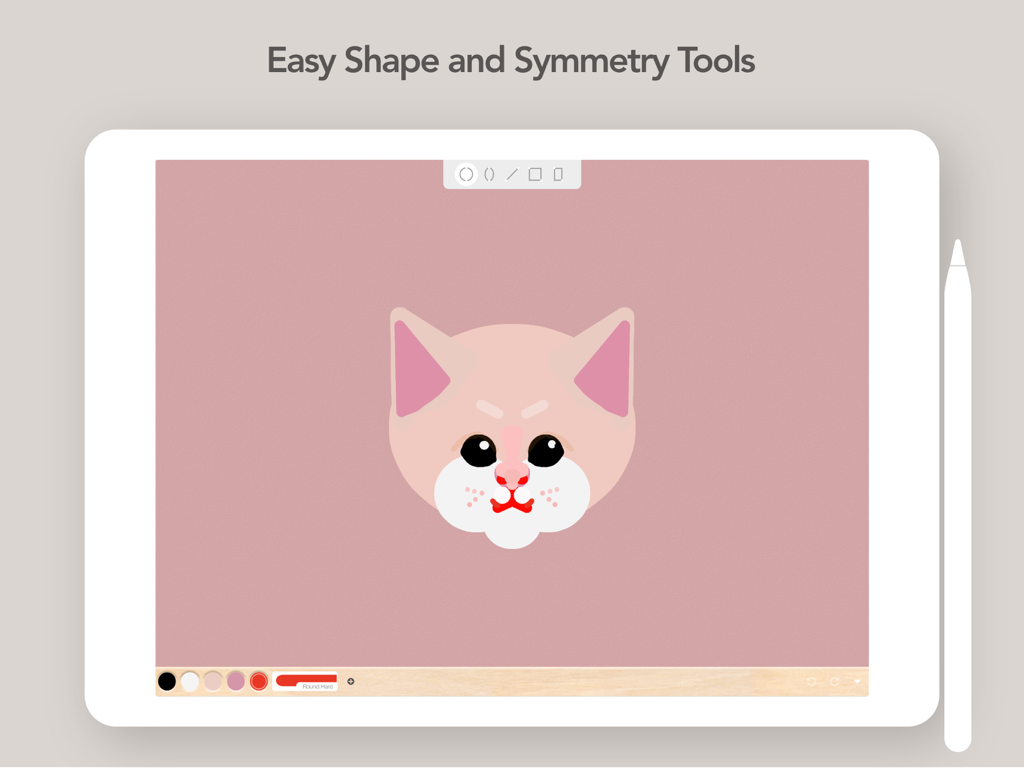 Art Set 4 - Art Set 4 app showing shape and symmetry tools used to draw a cat on iPad