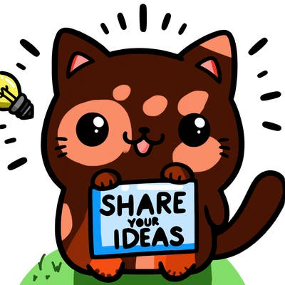 a cute cat saying share your ideas