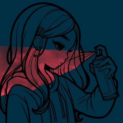 a realistic girl spray painting