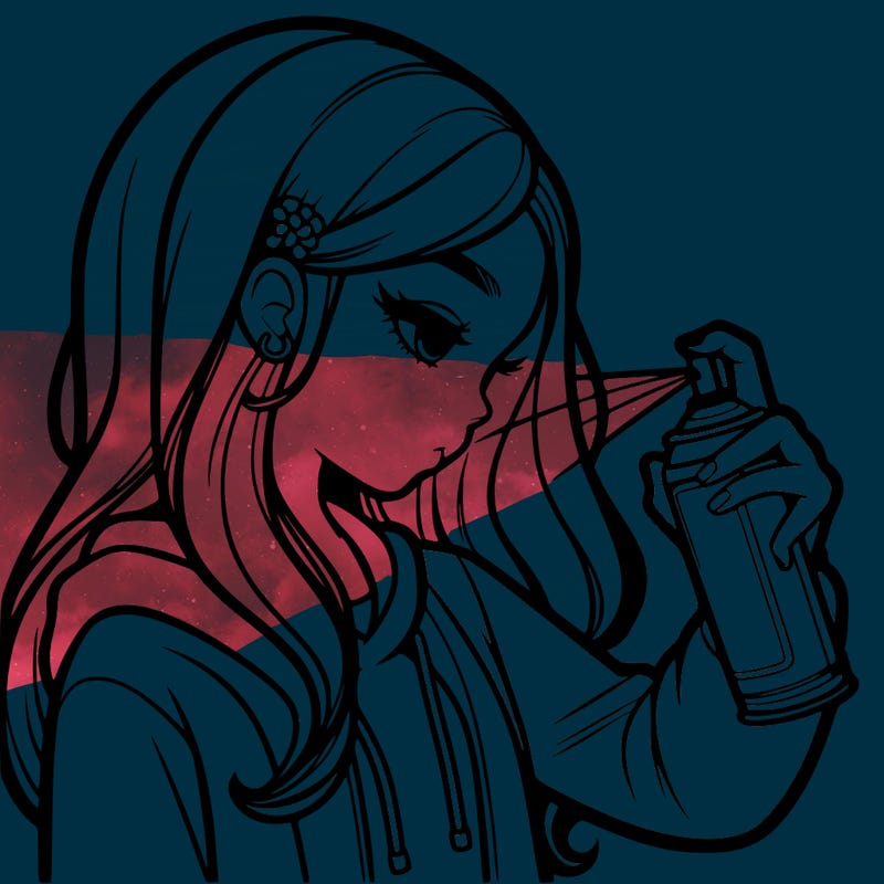 a realistic girl spray painting