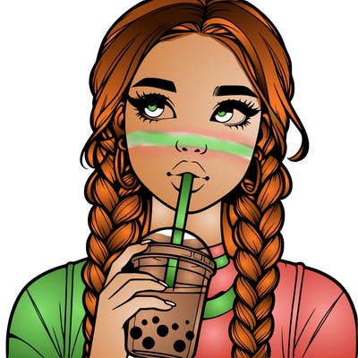 realistic girl with braided hair drinking boba