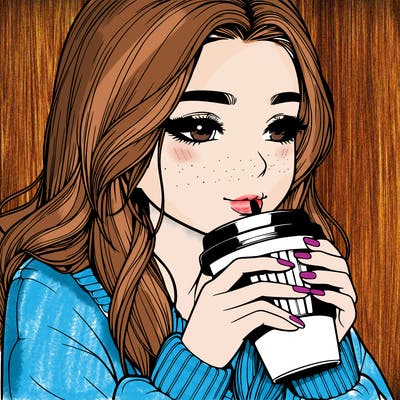 realistic girl drinking coffee