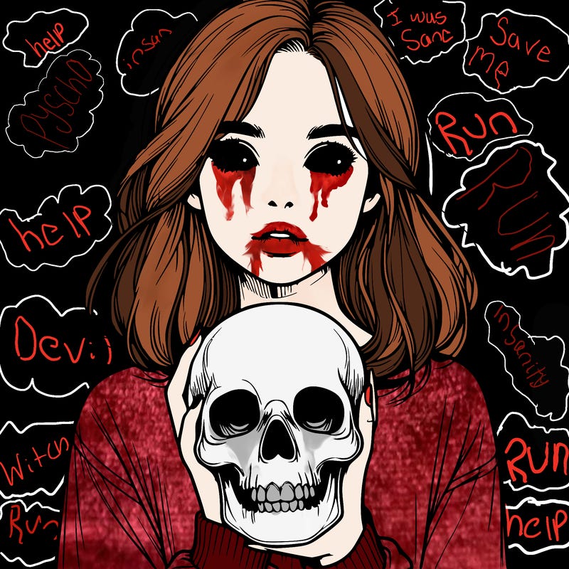 realistic girl holding a skull