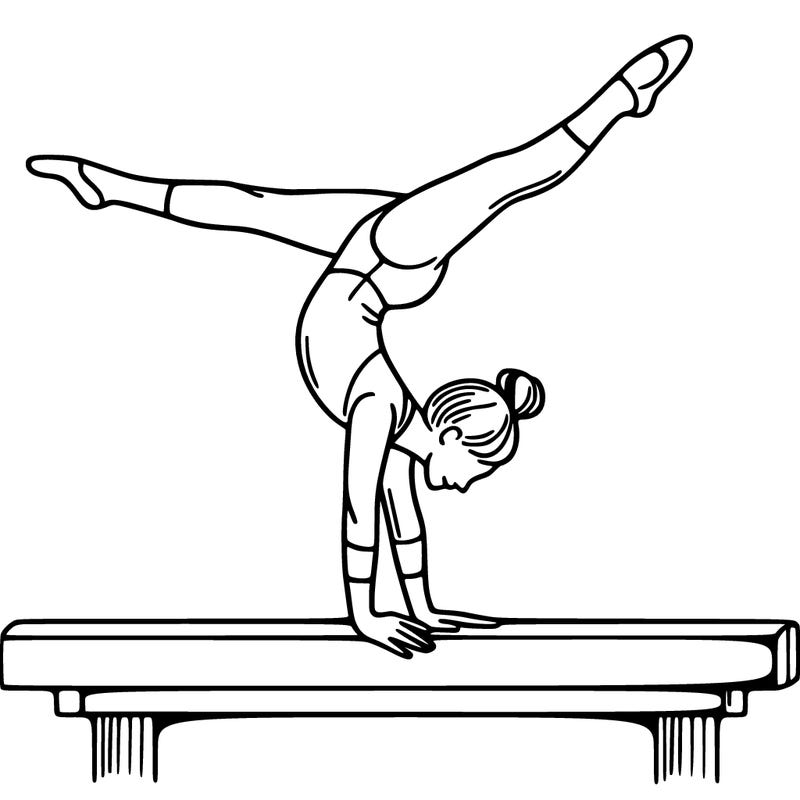 outline female gymnast on balance beam performing acrobatic handstand