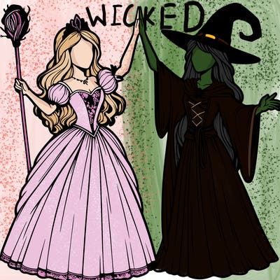 detailed realistic split of a princess and a witch