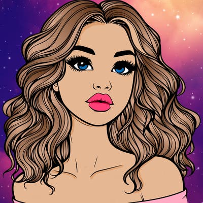 realistic girl with wavy hair and lips