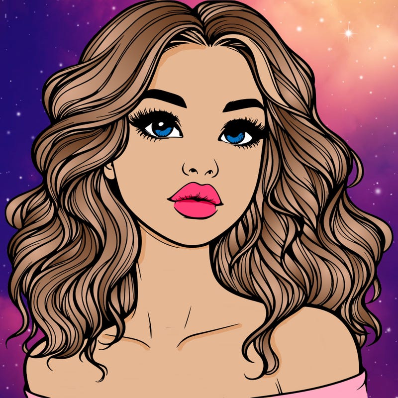 realistic girl with wavy hair and lips
