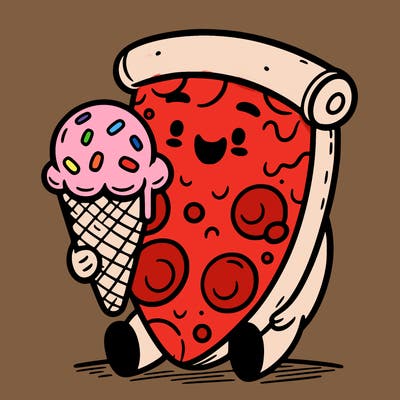 pizza enjoying ice cream