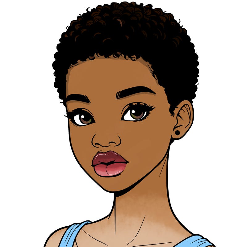 realistic black girl with short hair teenager