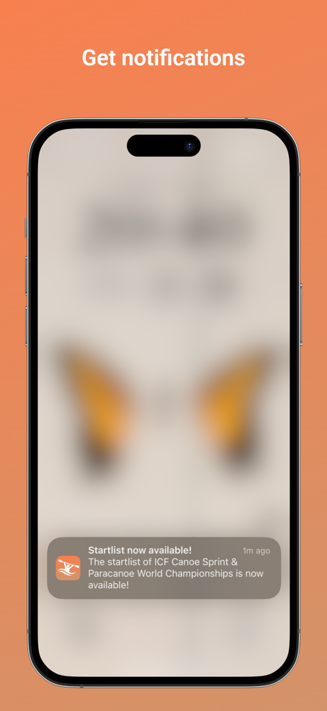 Kajakapp - Push notification on a smartphone for a canoe sprint event startlist