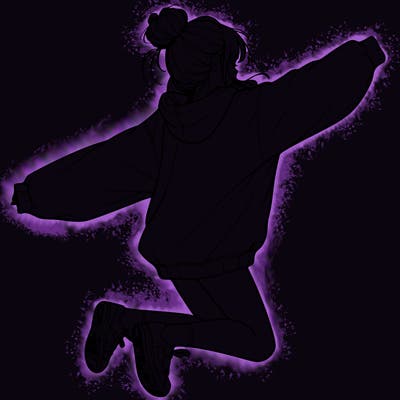 realistic girl jumping with a bun and oversized sweatshirt