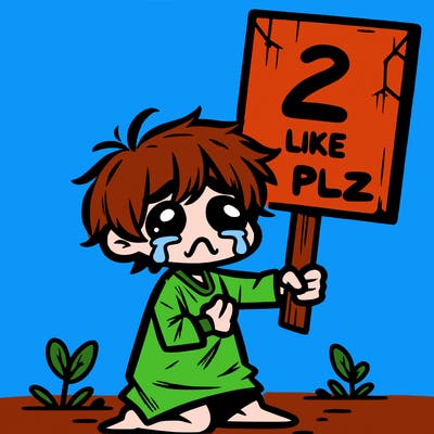 small poor toddler crying with sign that says 2 like plz