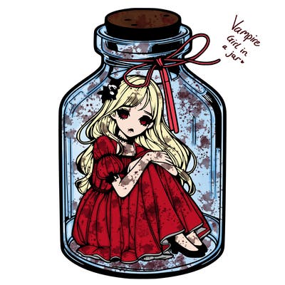 beautiful realistic girl trapped in bottle