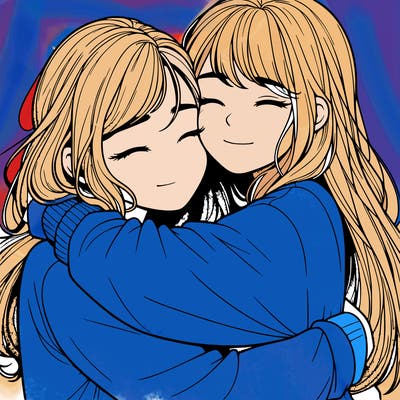 realistic two girls hugging