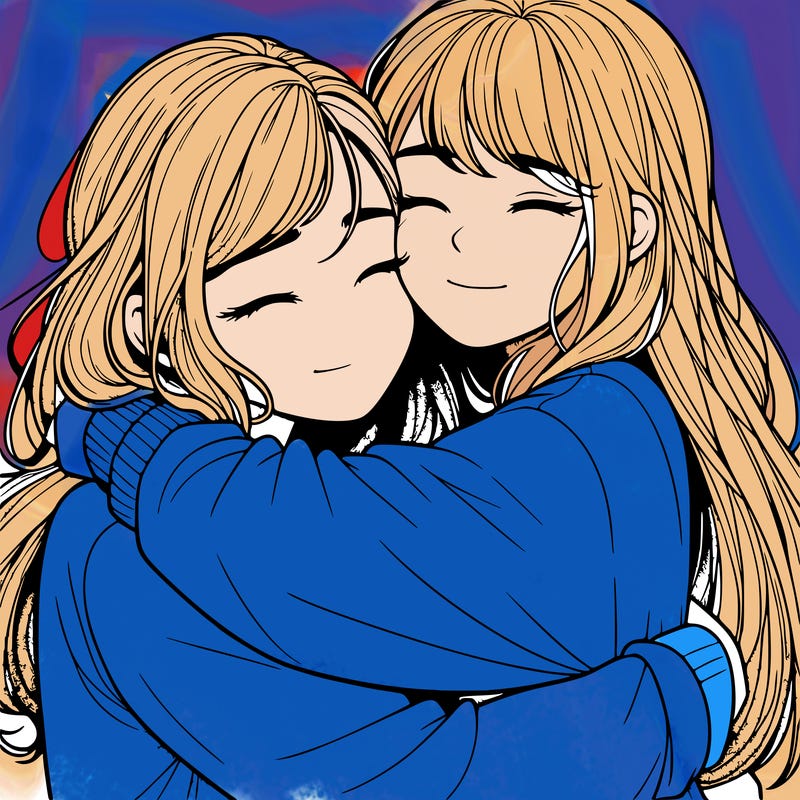 realistic two girls hugging