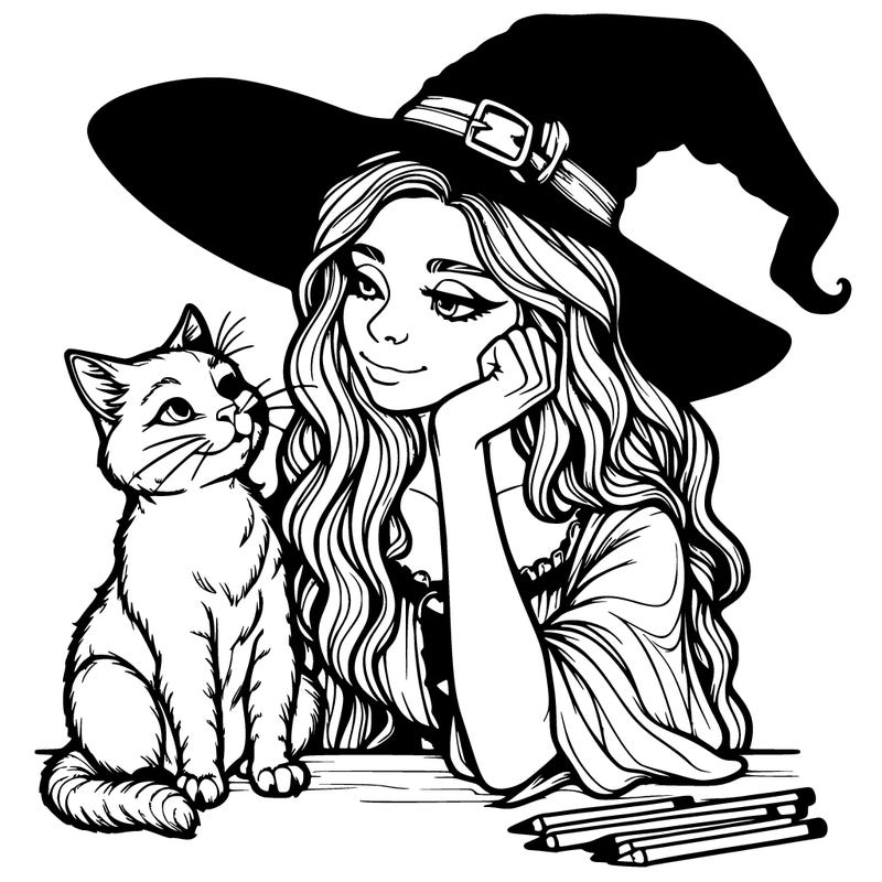 realistic witch with cat