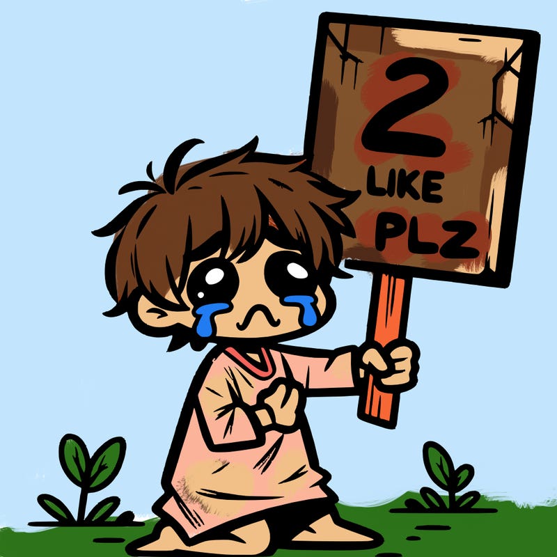small poor toddler crying with sign that says 2 like plz