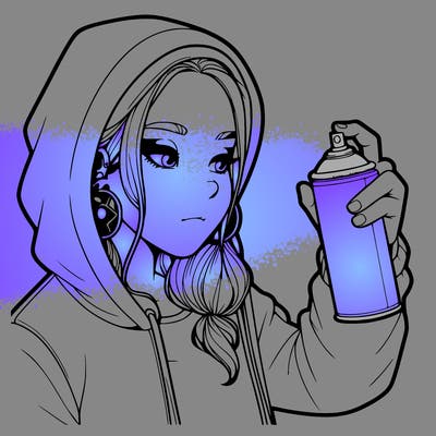 a realistic girl, spray painting