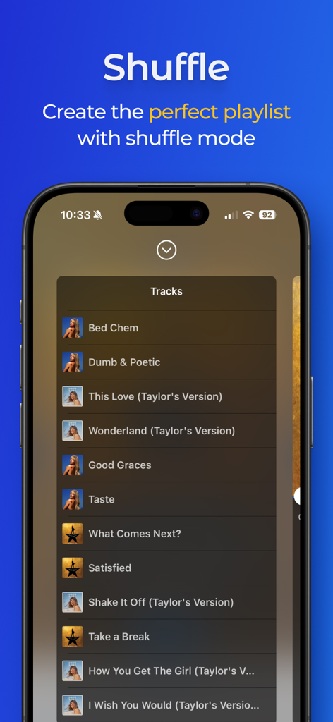 Capture d'écran de la liste de lecture et du mode aléatoire de l'application Hoopla Digital