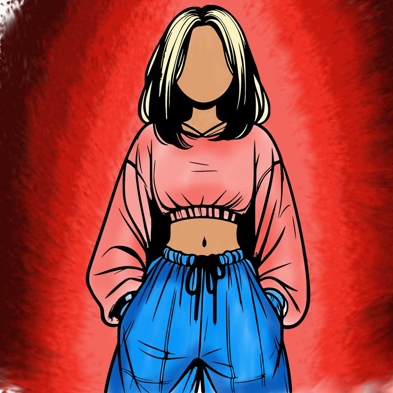 realistic girl faceless with baggy pants and a crop top