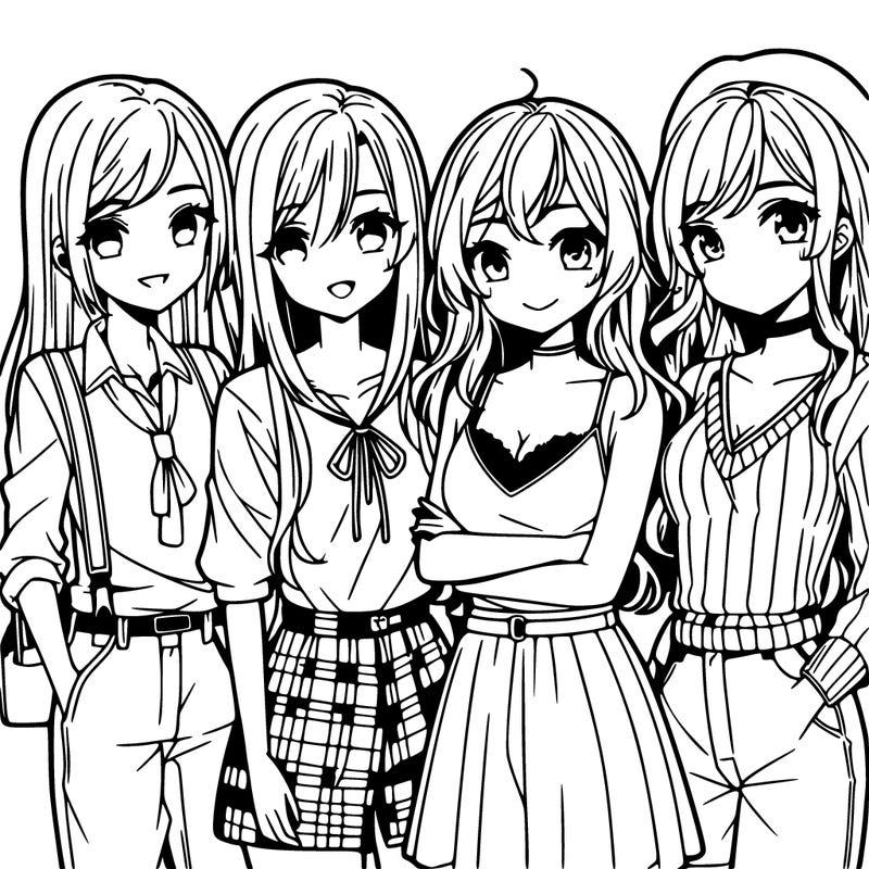 group of four manga girls