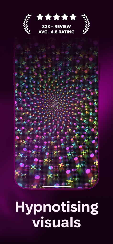 Mesmerize - Visual Meditation - Hypnotic colorful spiral pattern on a smartphone screen from the Mesmerize visual meditation app