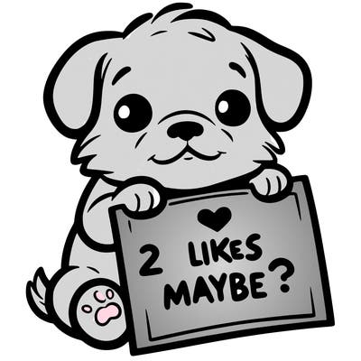 a puppy holding a sign that says 2 likes maybe?