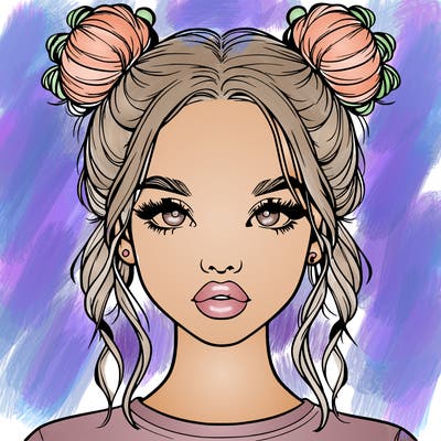 realistic girl with two buns in hair and lips