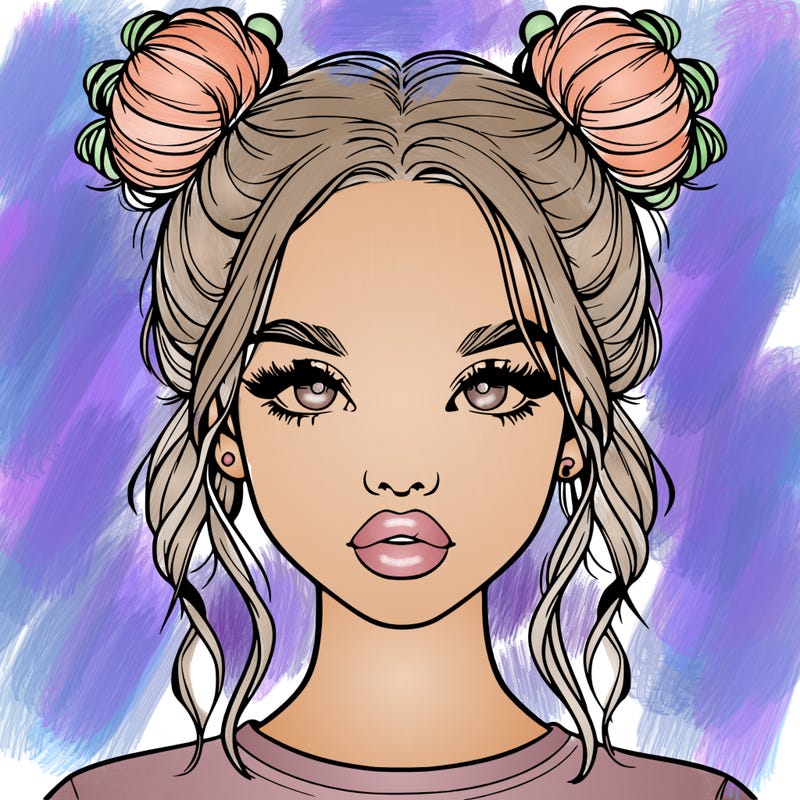 realistic girl with two buns in hair and lips