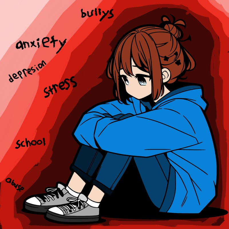 sad anime girl sitting alone