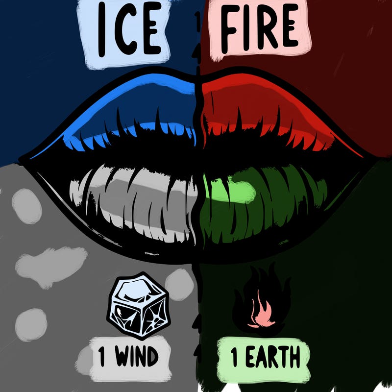realistic lip split in fourth . 1 fourth ice 1 fire 1wind 1 earth