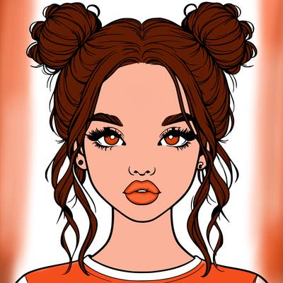 realistic girl with two buns in hair and lips