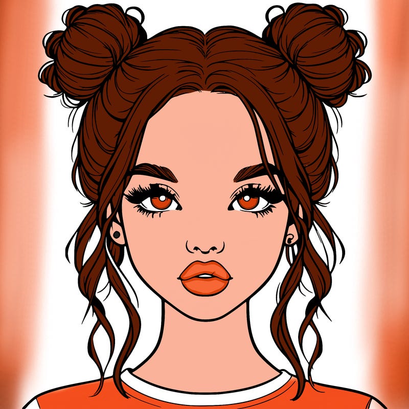realistic girl with two buns in hair and lips