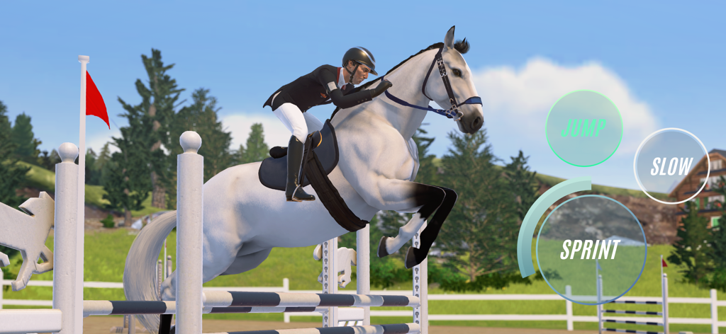 Um cavalo branco com um jóquei saltando sobre um obstáculo em uma competição de cross country.