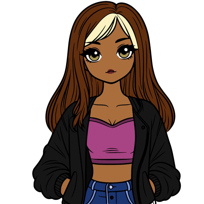 girl with long hair a crop top and a jacket