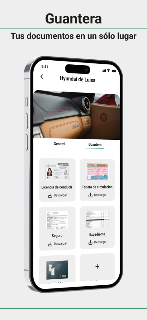 Satélites 24Hrs - Mobile app screen displaying digital storage for vehicle documents and insurance papers