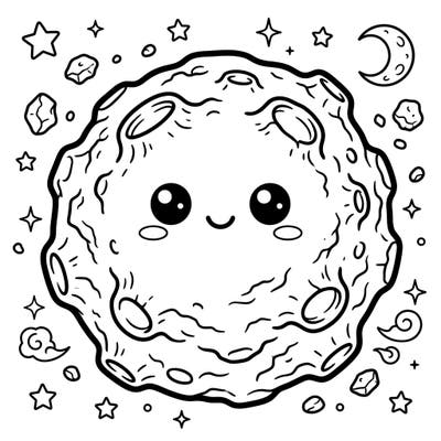 Discover the cutest asteroid in the galaxy with our Kawaii Eros Asteroid coloring page! This delightful design combines space exploration with adorable Japanese-inspired art, ready for your creative touch.