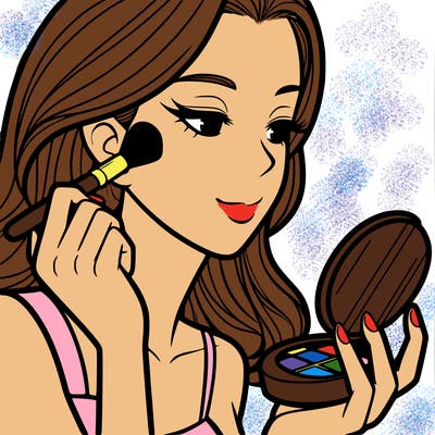 little girl putting on makeup