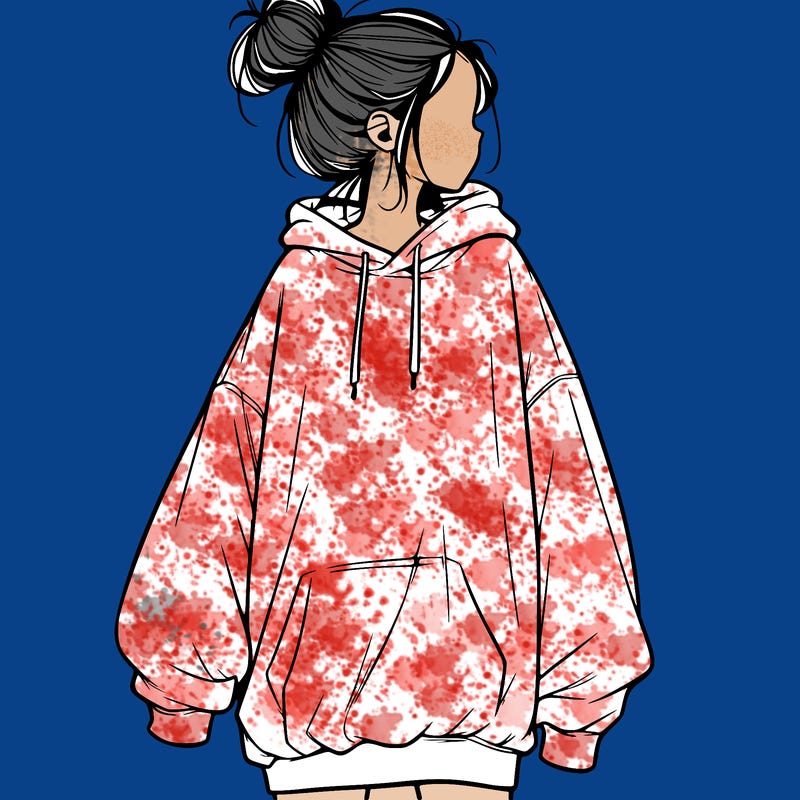 realistic girl with a oversized sweatshirt on and a bun