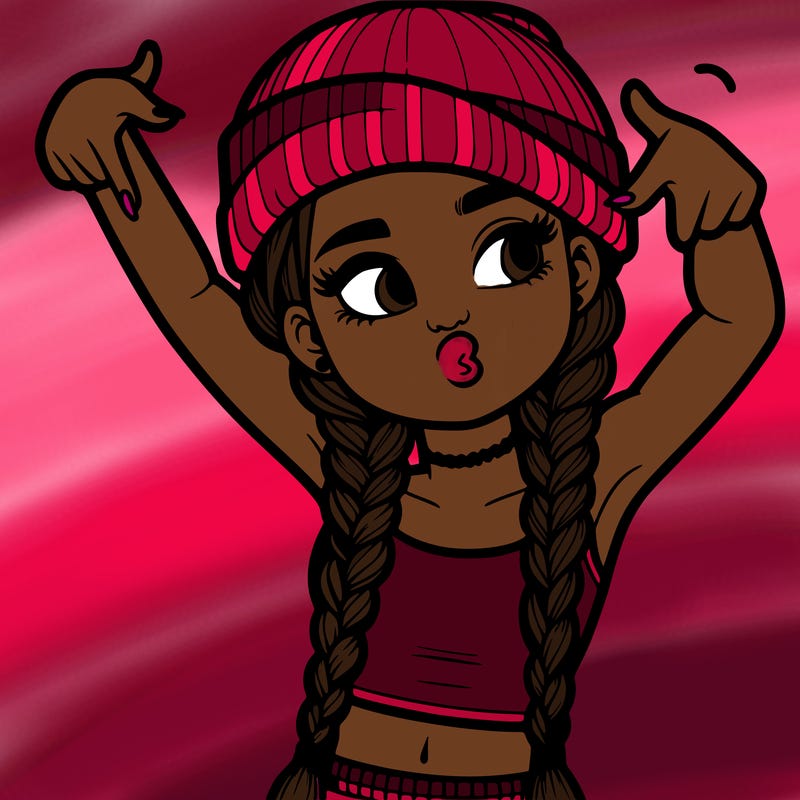 realistic teenage girl with braids and a beanie and crop top doing 🫶🏼