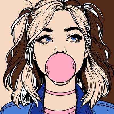 realististic girl blowing bubble -gum