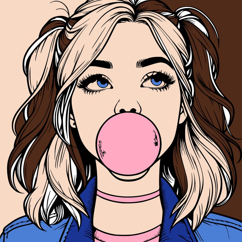 realististic girl blowing bubble -gum