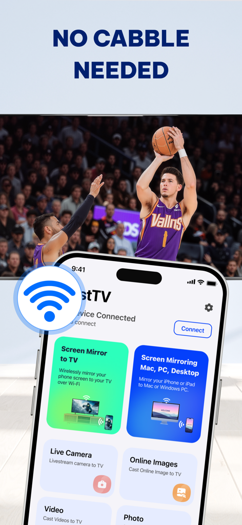 Smart Cast: Mirror To PC & TV - iPhone displaying Smart Cast app interface for wireless screen mirroring to TV and PC