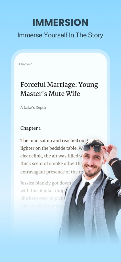 Immersive reading screen of Webfic app featuring a billionaire romance story