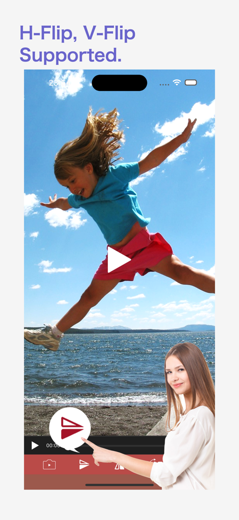 Video Rotate&Flip- VidGuru - Screenshot of VidGuru app interface demonstrating vertical and horizontal video flipping features on a video clip