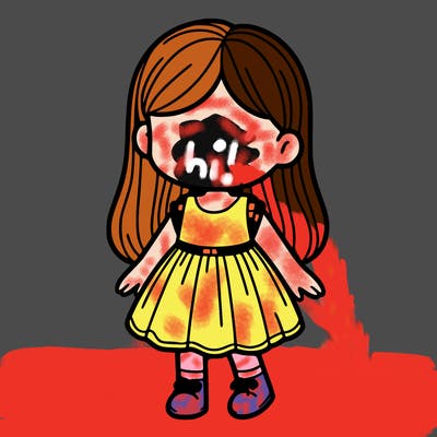 a girl with no face wearing a dress