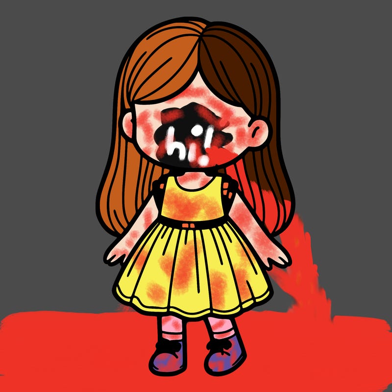 a girl with no face wearing a dress