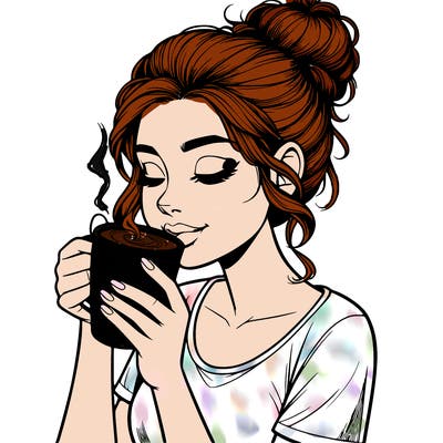 realistic girl drinking coffee