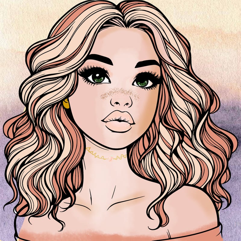 realistic girl with wavy hair and lips