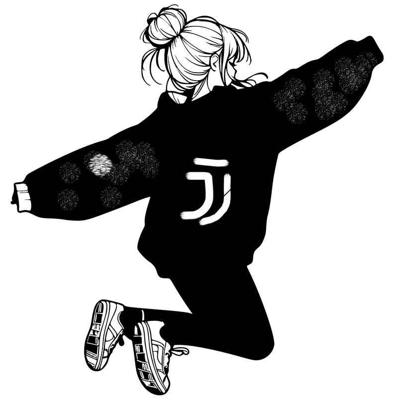realistic girl jumping with a bun and oversized sweatshirt